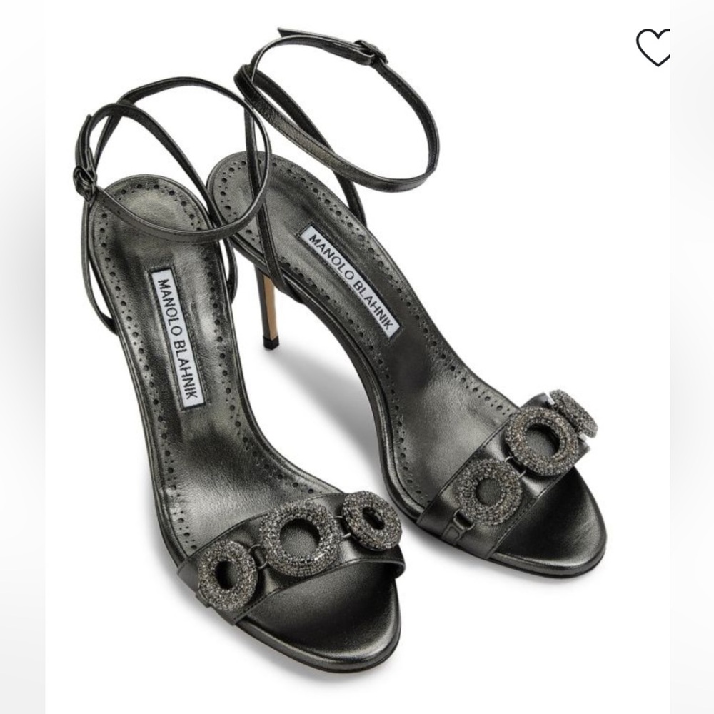 MANOLO BLAHNIK Alvisa Crystal-Embellished Metallic Leather Sandals